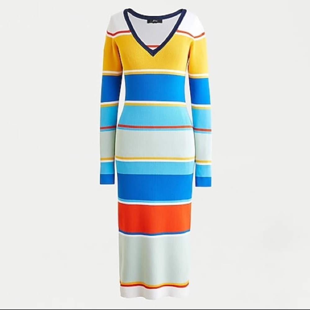NWT J. Crew Blue Yellow Stripe Ribbed Sweater Dress Sweaterdress - Size Small - Picture 2 of 11